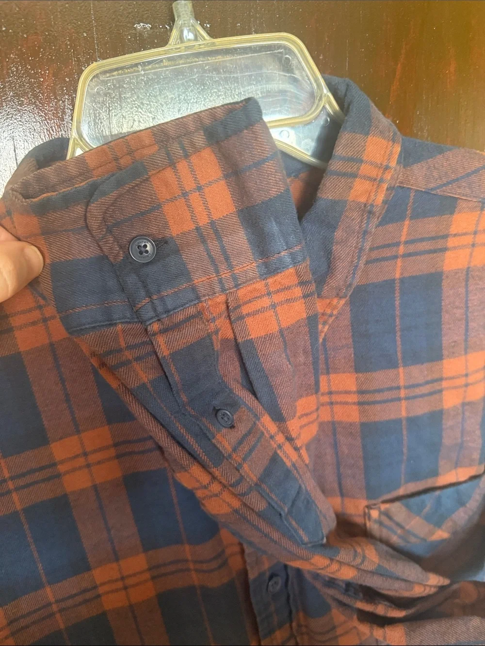 Levi's Men's Navy and Brown Plaid Button-Down Shirt with Chest Pocket